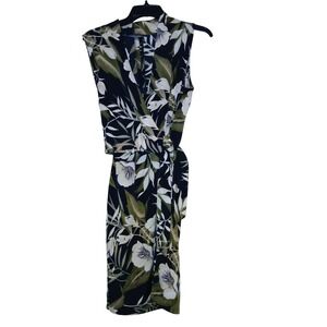 Connected Apparel Womens Floral Faux Wrap Dress Black Green White Sleeveless